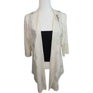 Clara Sunwoo Ivory Laser Cut Open Front Kimono Cardigan Size Large